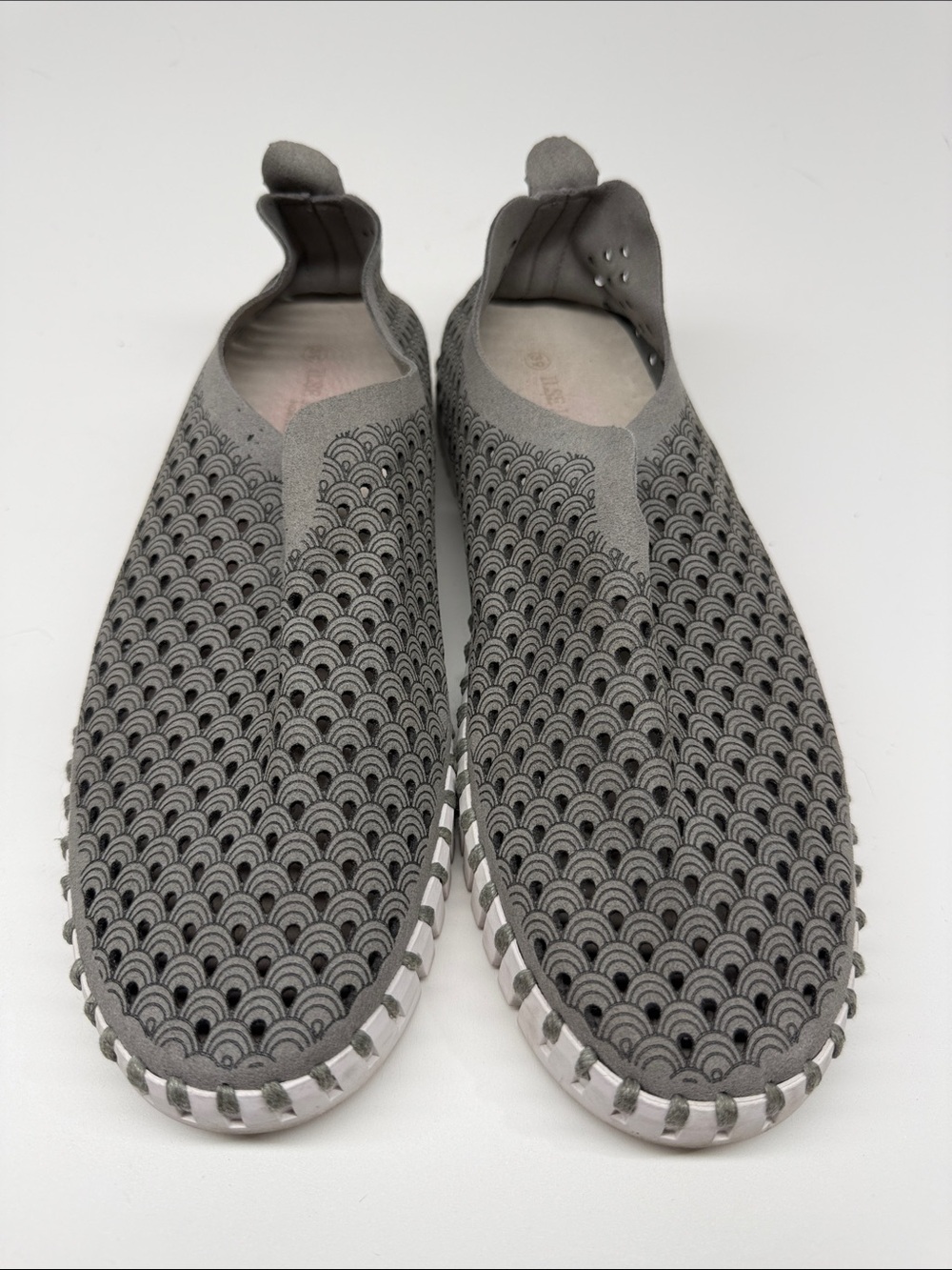 Ilse Jacobsen Tulip Gray Perforated Slip On Comfort Flats Shoes Size 39